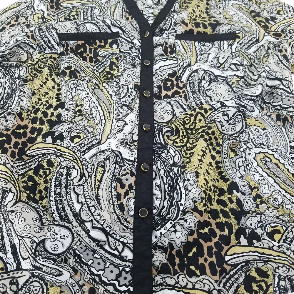 Notations Shirt Women Medium Top Paisley Long Sleeve Split Neck Pocket Button Up - Picture 5 of 11